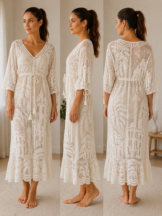 FARM Rio Dresses & Skirts - FARM Rio Cream Crochet Maxi Dress